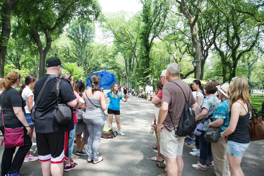 Central Park TV & Movie Sites Walking Tour - NYC - Starting on 59th Street with a blue umbrella