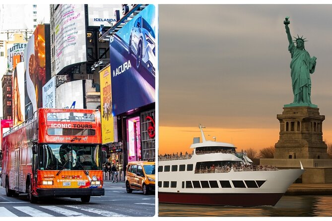 NYC Night Bus Sightseeing Tour with Free Statue of Liberty Cruise - Starting in Midtown at Times Square