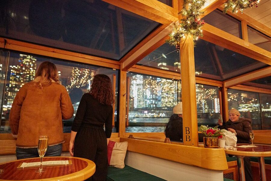 NYC: Night Holiday Lights and Cocoa Cruise - Settling into the heated grand salon